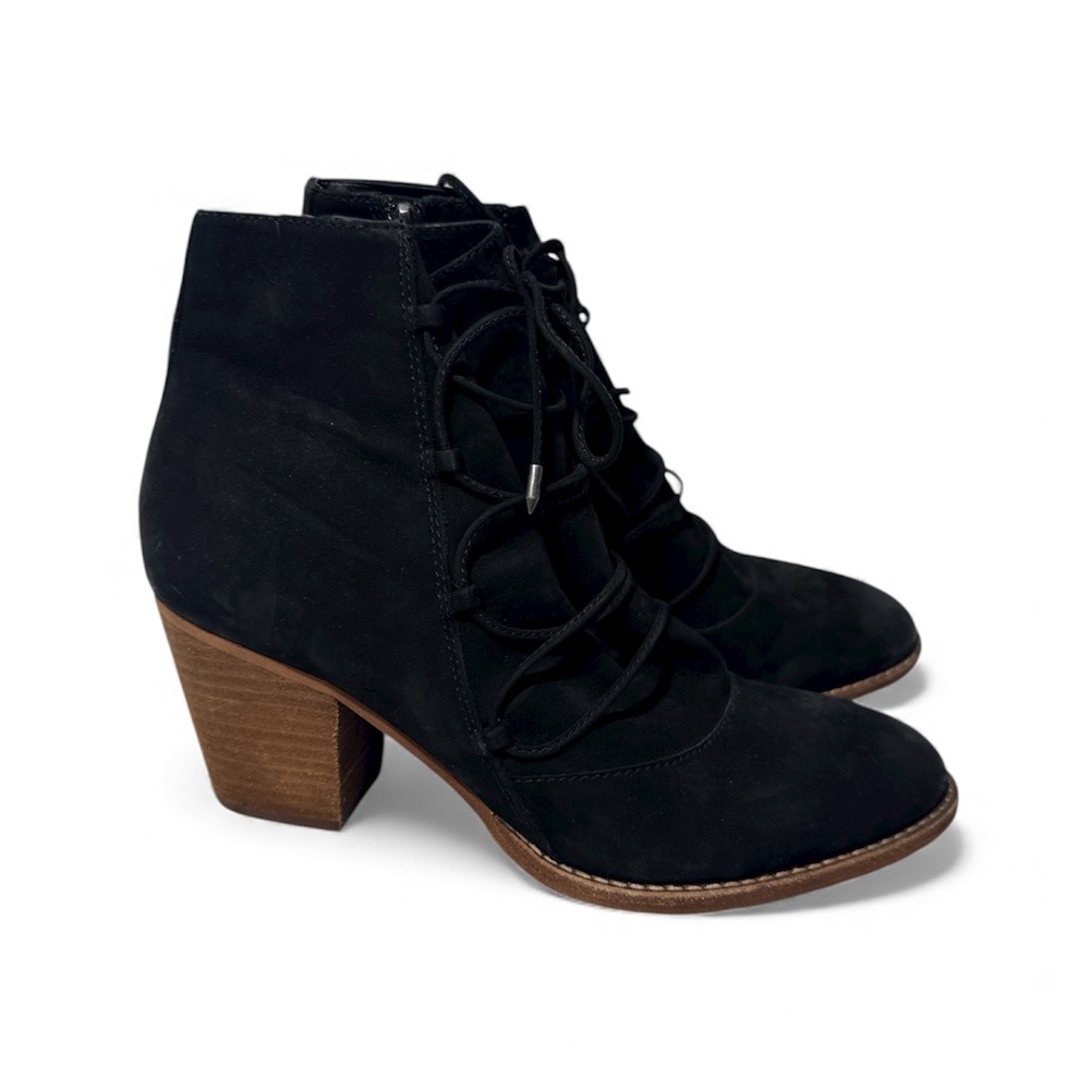 Sam Edelman Millard Black Suede Lace Up Block Heel Ankle Boots 10 10M Fall Comfy